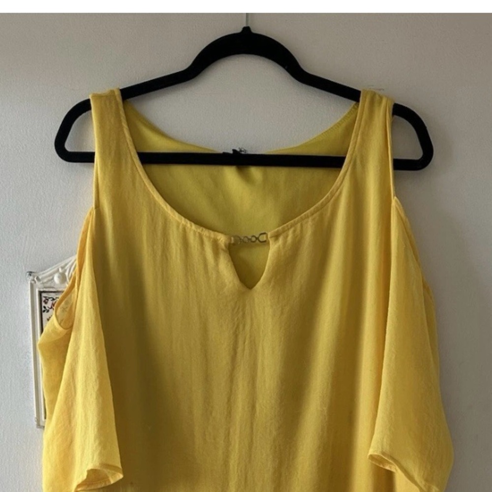 Yellow Cold-Shoulder Women's Blouse with Keyhole Detail
